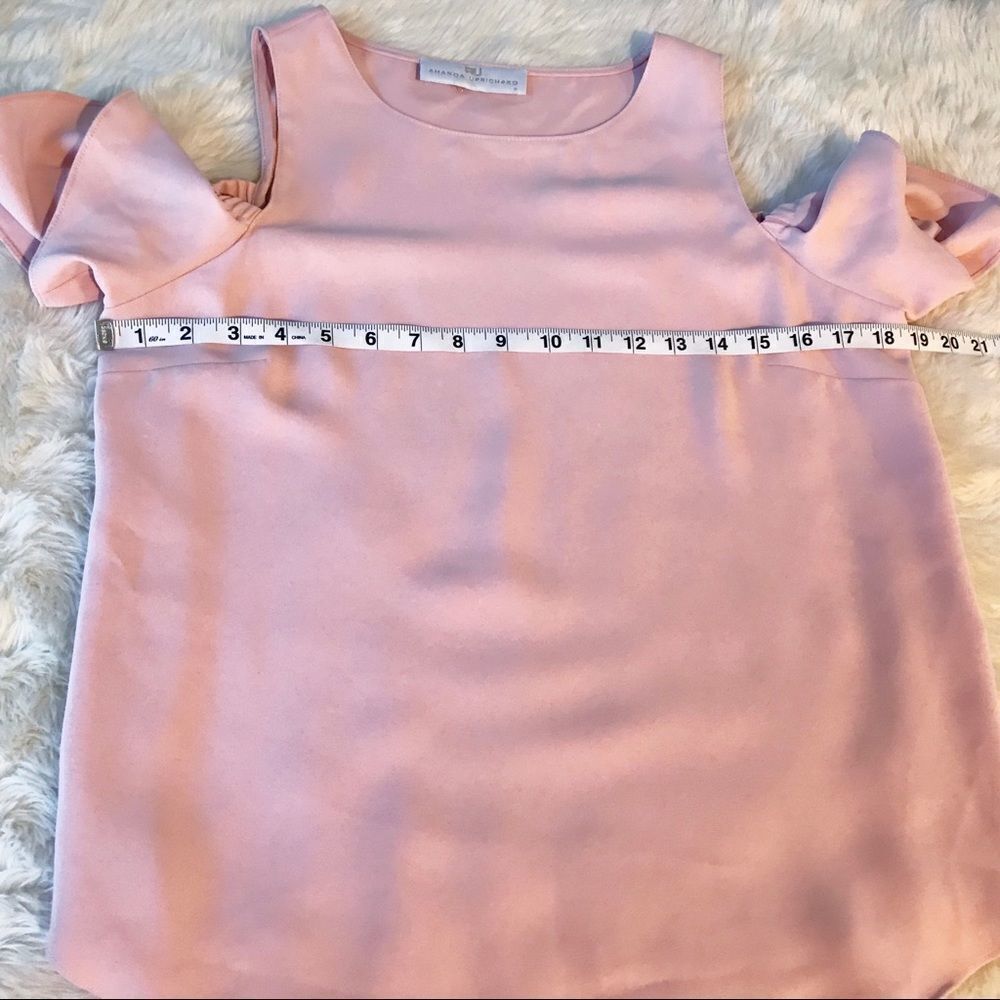 AMANDA UPRICHARD Cold Shoulder Blouse Top Short Flutter‎ Sleeve Light Pink XS - Picture 10 of 13